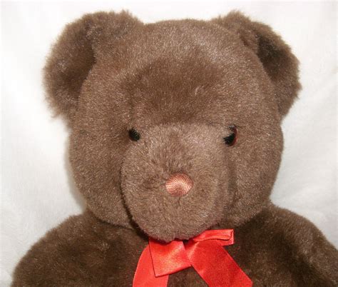 17 Vintage Dark Brown Teddy Bear Gund Stuffed Animal Plush Toy Red Bow
