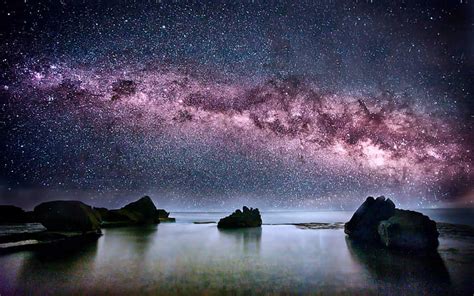 Hd Wallpaper Milky Way Viewed In Australia Purple Aurora Borealis