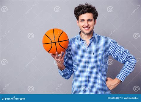 Smiling Young Man Holding Basket Ball Stock Image Image Of Exercise