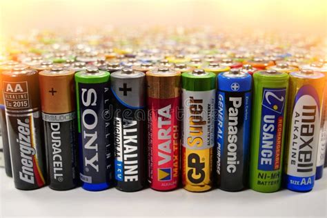 Many Multi Colored Used Batteries From Various Manufacturers Editorial