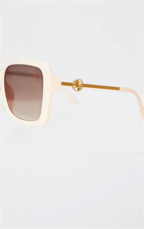Plt Cream Branded Oversized Square Sunglasses Prettylittlething Usa