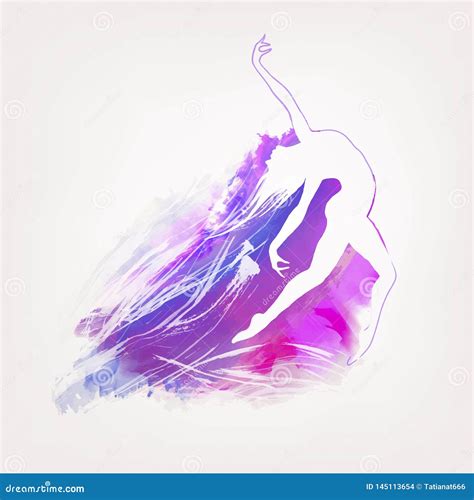 Painted Watercolor Background With Dancing Figure Silhuette Vector