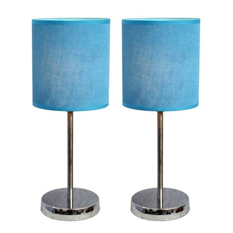 Simple Designs 1189 In Chrome Mini Basic Table Lamps With Blue Fabric