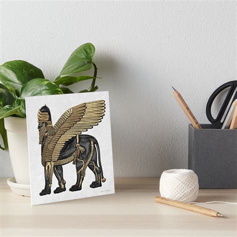 Assyrian Winged Lion Gold And Black Lamassu Over White Leather Art