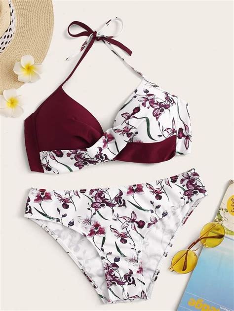 Floral Twist Front Underwire Bikini Swimsuit Shein Usa Bikinis