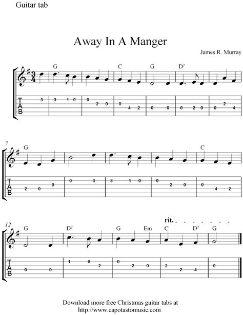 Jazz guitar chords can be complicated and as a beginner, it's hard to know where to start. Free Sheet Music Scores: Free easy Christmas guitar tablature sheet music, Away In A Manger ...