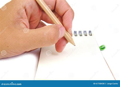 Hand With Pencil Take Notes In A Notebook On White Stock Photo Image