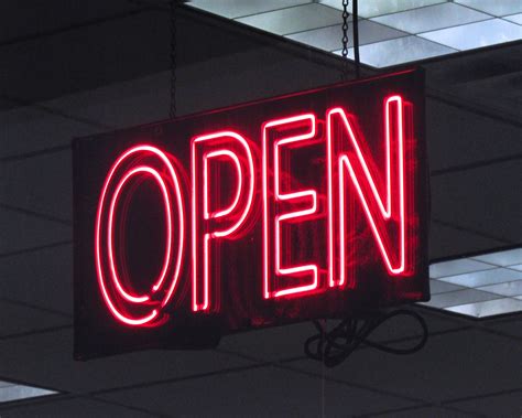 Neon Red Open For Business Sign Free Stock Photos Images And Illustrations
