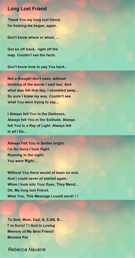 Long Lost Friend Long Lost Friend Poem By Rebecca Navarre
