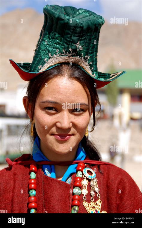 A Ladakhi Woman Wearing Traditional Ladakhi Dress In Ladakh Festivales