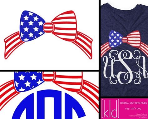 American Flag Bow 4th of July Bow svg Bow Monogram svg