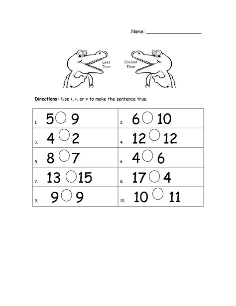 16 Greater Than Less Than Alligator Worksheet