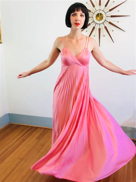 70s Disco Dress 1970s Maxi Dress Millennial Pink Dress Spaghetti