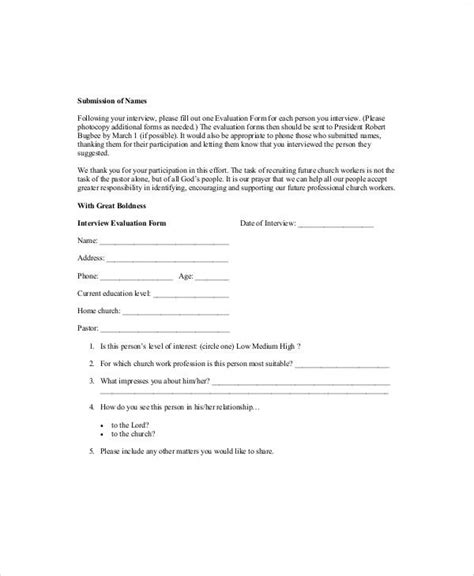 Pastor Evaluation Form Template