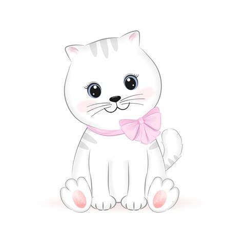 Premium Vector Cute Little White Cat Animal Cartoon Illustration