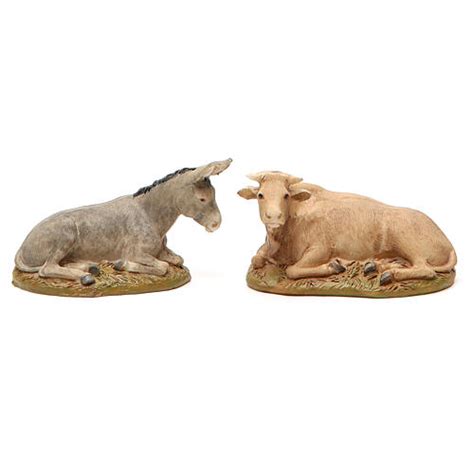 Nativity With Ox And Donkey In Painted Resin 10cm Martino Landi