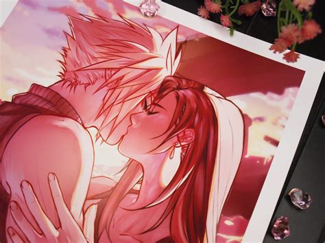 Cloud And Tifa Kissing Final Fantasy Vii Art Print 20 Etsy