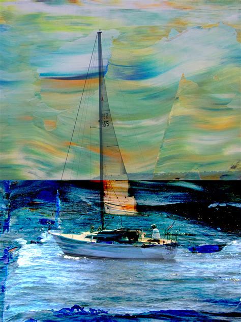 Sailboat And Abstract Digital Art By Anita Burgermeister