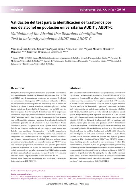 Guidelines for use in primary care, second edition. (PDF) Validation of the Alcohol Use Disorders ...