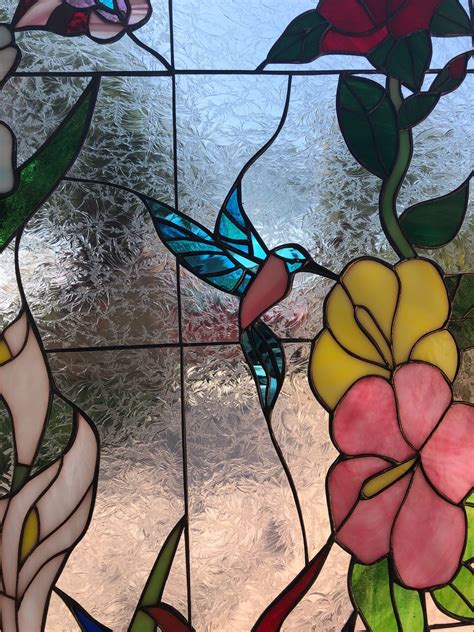 Elegant Hummingbird Butterfly And Flowers Leaded Stained Glass Window