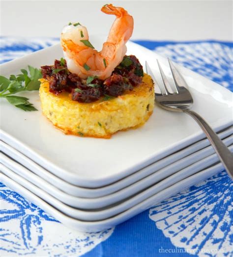 Shrimp On Polenta Rounds With Sun Dried Tomato Relish The Culinary Chase
