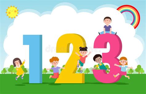 Cartoon Kids With 123 Numbers Children With Numbers Isolated Poser