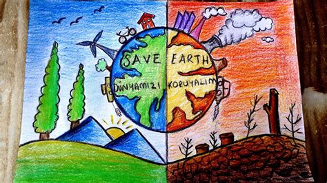 Save The Earth Save Environment Drawing DÜnyamizi Koruyalim Resmİ