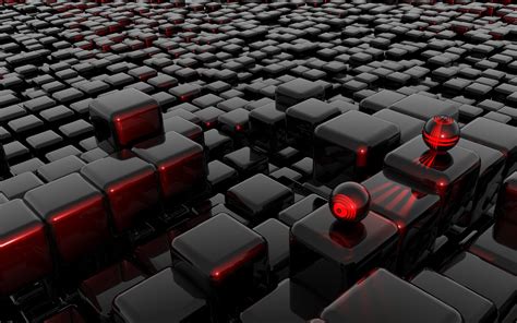 Black Cubes With Red Edges And Two Sphere Wallpaper Download 5120x3200