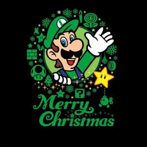 Nintendo Super Mario Luigi Merry Christmas Wreath Black T Shirt In