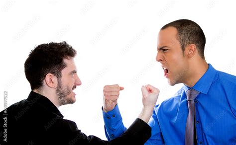 Two Angry Mad Men Yelling Screaming Shouting At Each Other Stock Photo