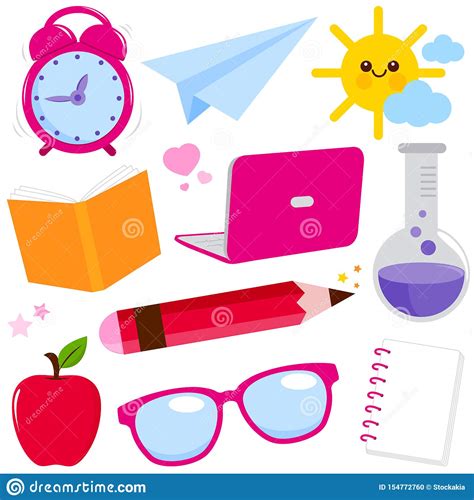 Illustration Of A Girl With School Supplies Cartoon Vector