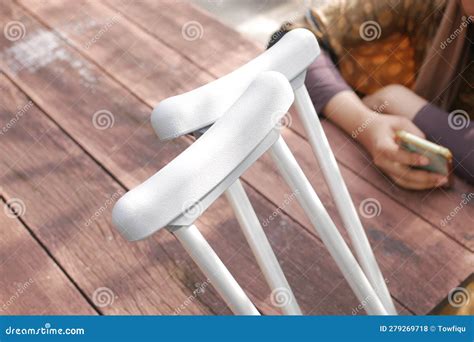 Young Women With Broken Leg On Crutches Stock Photo Image Of