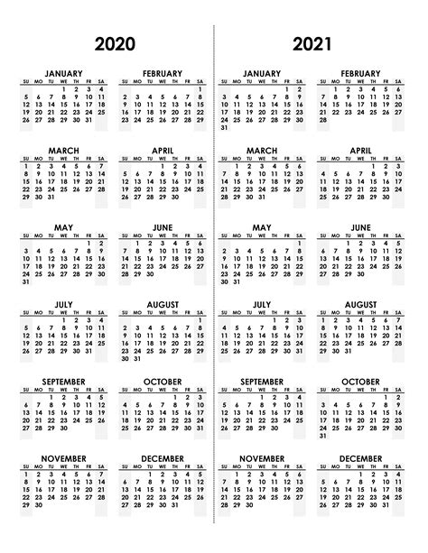 2020 2021 Two Year Calendar Free Printable Pdf Templates Images