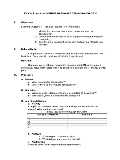 Lesson Plan In Computer Grade 10 Final Pdf Educational Technology