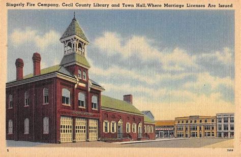Elkton Maryland Singerly Fire Co Library Town Hall Antique Postcard