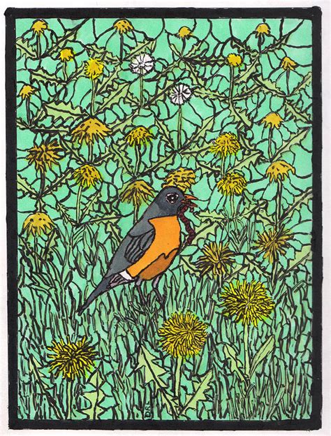 Stained Glass Robin And Dandelions Drawing By Danny Lowe Pixels