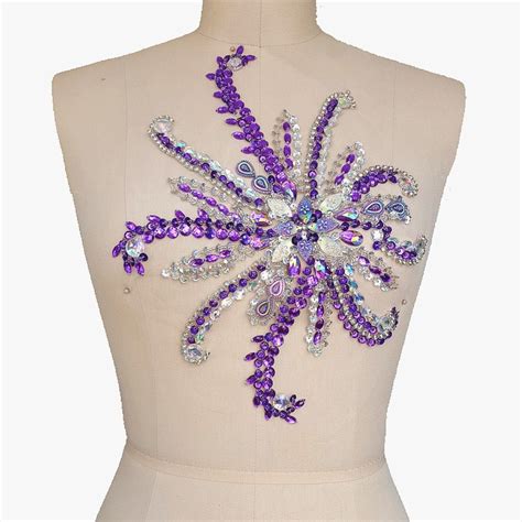 Bi Dw M 23x32cm Purple Crystal Beaded Rhinestone Applique Patch Sew On For Sewing Appliques