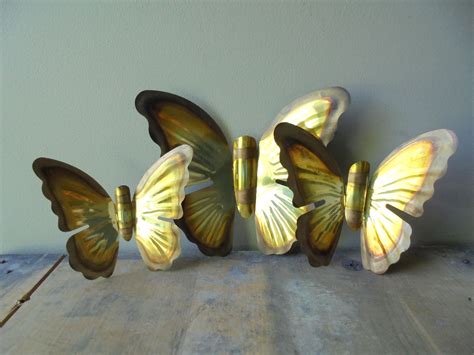 Vintage Metal Butterfly Wall Hanging Set Of 3 Brass Etsy In 2021