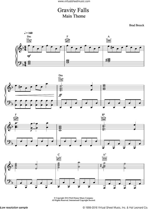 Gravity Falls (Main Theme) sheet music for piano solo (PDF)