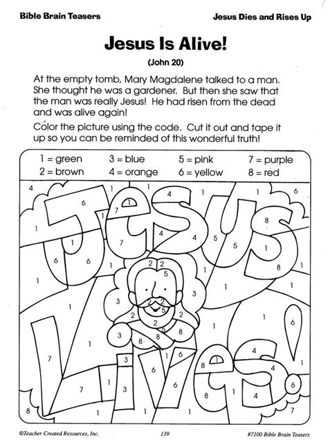 Jesus Is Alive Christian Easter Color By Number Page Students Color A
