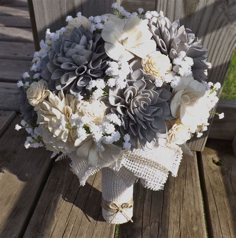 Sola Flower Bridal Bouquet In Gray Ivory And White Just A Little