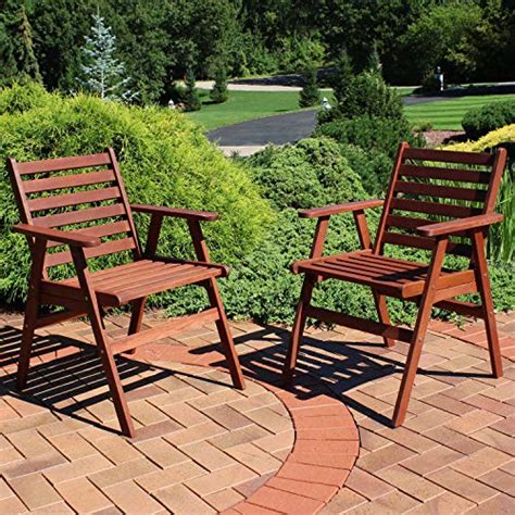 Sunnydaze Meranti Wood Outdoor Dining Arm Chair With Teak Oil Finish