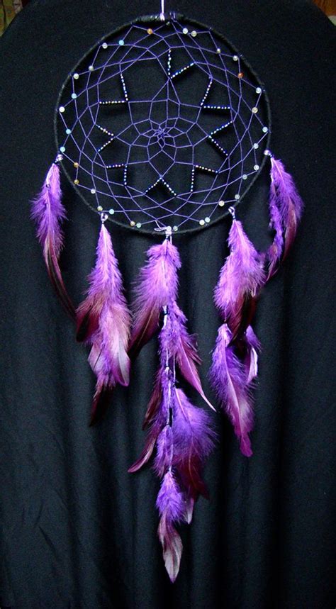 Purple Dream Catcher With Agate Beads And Rooster Feathers Purple