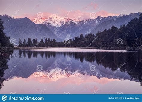 Sunset Lake Matheson Stock Photo Image Of Reflection 131099128