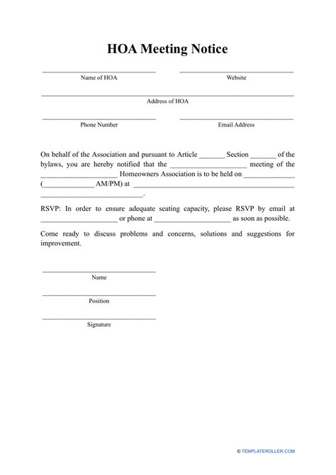 Hoa Meeting Notice Template Fill Out Sign Online And Download Pdf