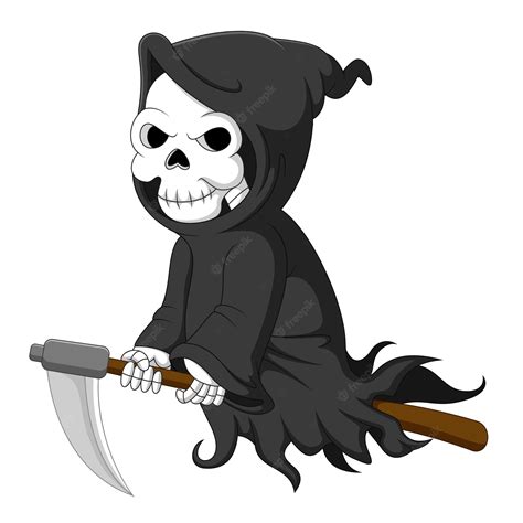 Premium Vector Cute Cartoon Grim Reaper Riding Scythe