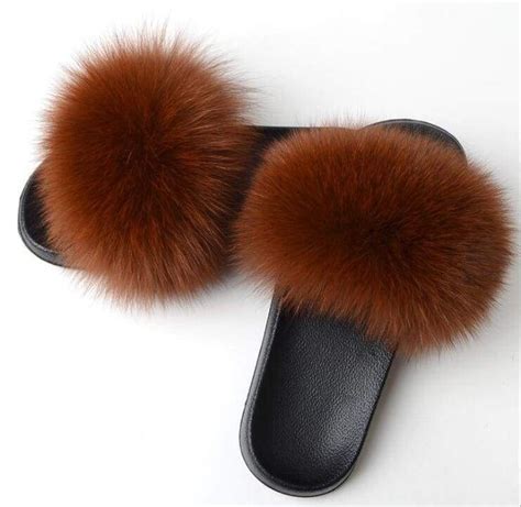 Brown Fox Full Pelt Fur Sliders Df003 Fur Sliders Womens Slippers