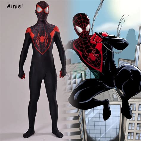 Miles Morales Spiderman Jumpsuit Spider Man Cosplay Costume Adult Kids