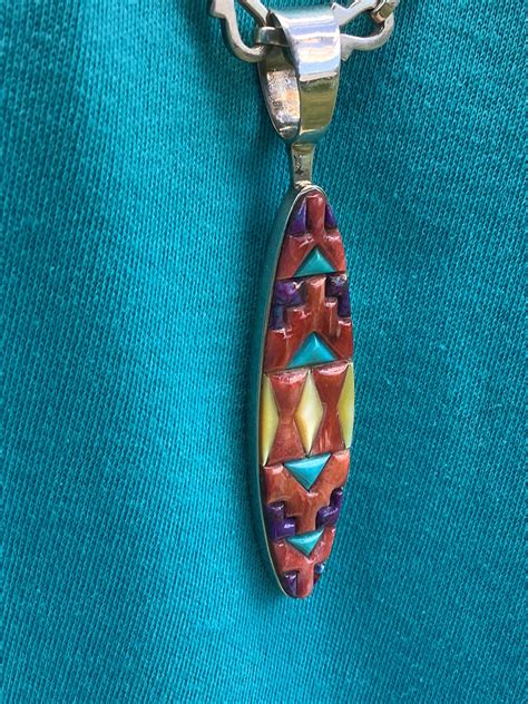 Native American Multi Stone Pendant With Inch Sterling Etsy