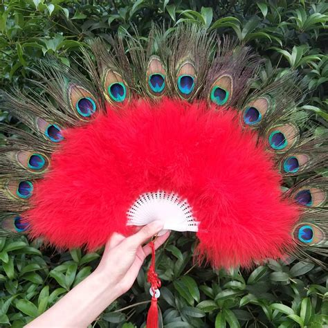 Peacock Feather Folding Fan Foldable Hand Fan Palace Decorative Fans